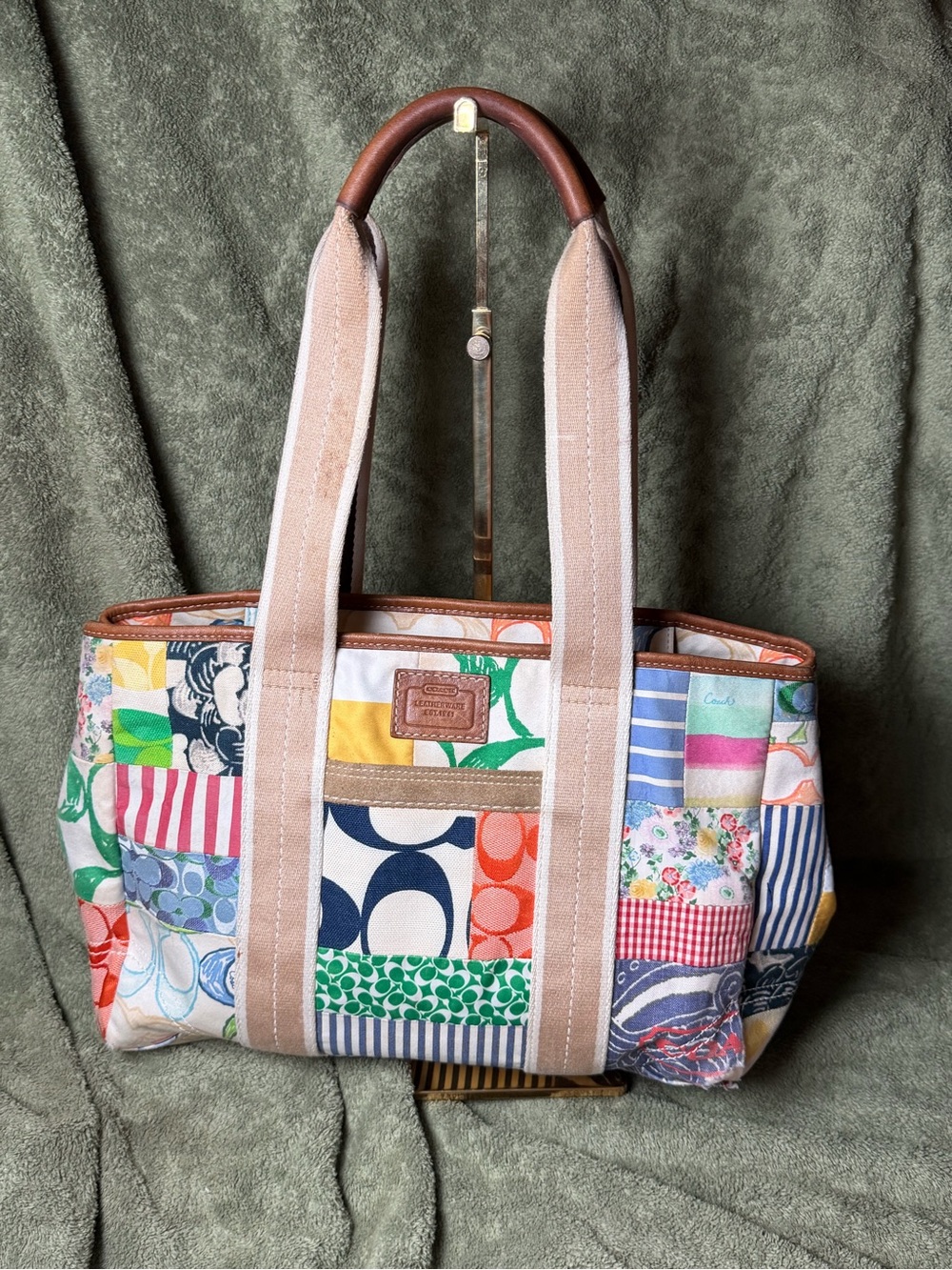 Coach Vintage Hamptons Weekend Patchwork Tote Bag Multi-Color Canvas